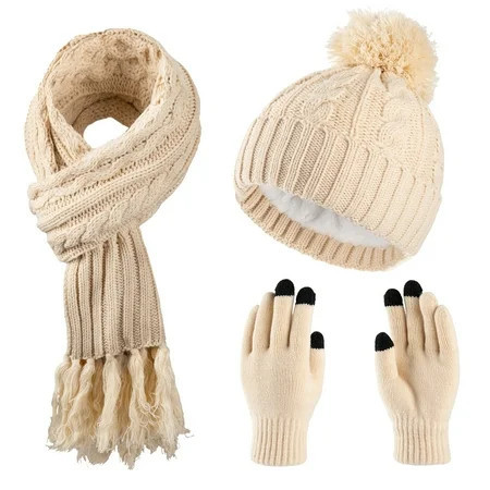 COOPLUS Womens Slouchy Beanie Hats Warm Winter Glove Beanie Cap Lined Knit Thick Scarf | Walmart (US)