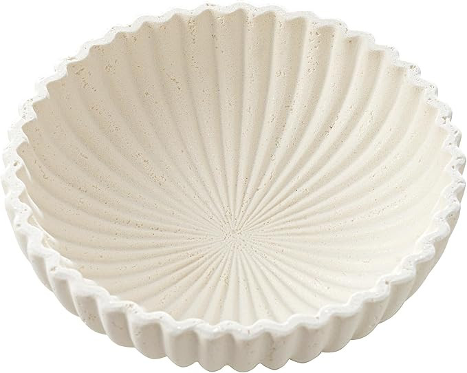 Large Decorative Fruit Bowl for Kitchen Counter, Travertine Stone Look Modern Minimalist Snack Ca... | Amazon (US)