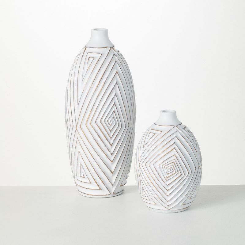 Sullivans Gold Brushed Mod Pattern Vases Set of 2, 17.25"H & 9"H White | Target