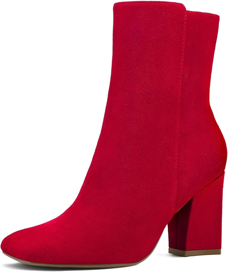 mysoft Women's Ankle Boots Square Toe Side Zipper GoGo Boots Chunky Block Heel Mid Calf Low Heele... | Amazon (US)