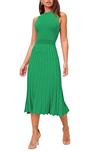 Pink Queen Women's Summer Bodycon Knit Dress Crew Neck Tank Pleated Swing Formal Work Maxi Dresses Green M | Amazon (US)