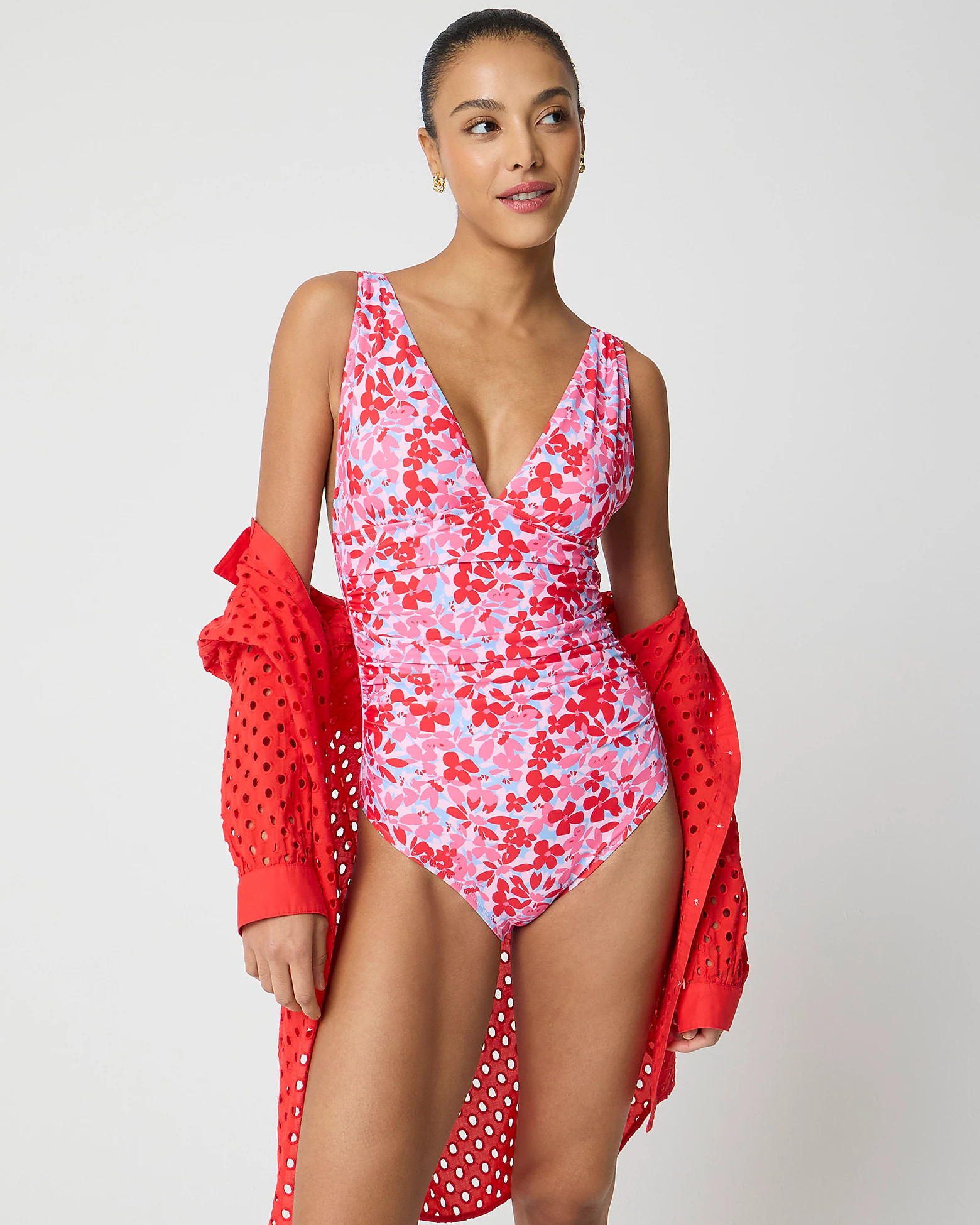 Ruched plunge one-piece swimsuit | J.Crew Factory