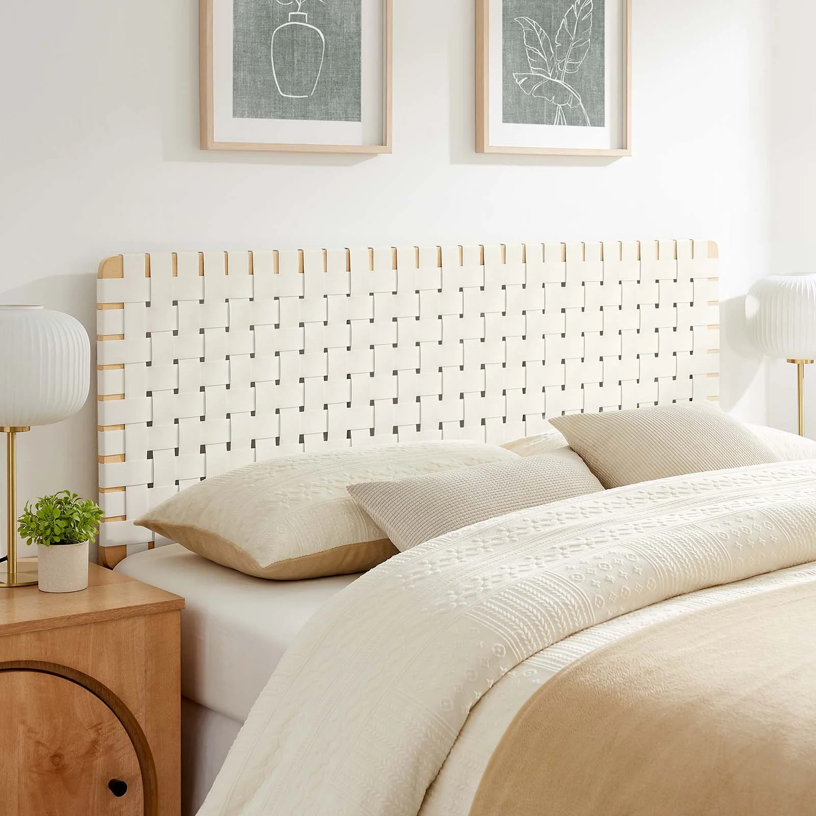 Modway Sparta Weave Queen Vegan Leather Headboard in Natural Beige - Walmart.com | Walmart (US)