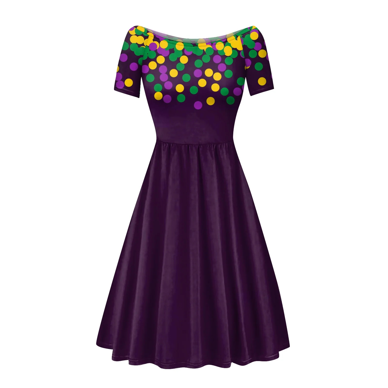 SENDKEEL Women's Off Shoulder Dress Mardi Gras Print Short Sleeve Raglan Round Neck Large Neck Ca... | Walmart (US)