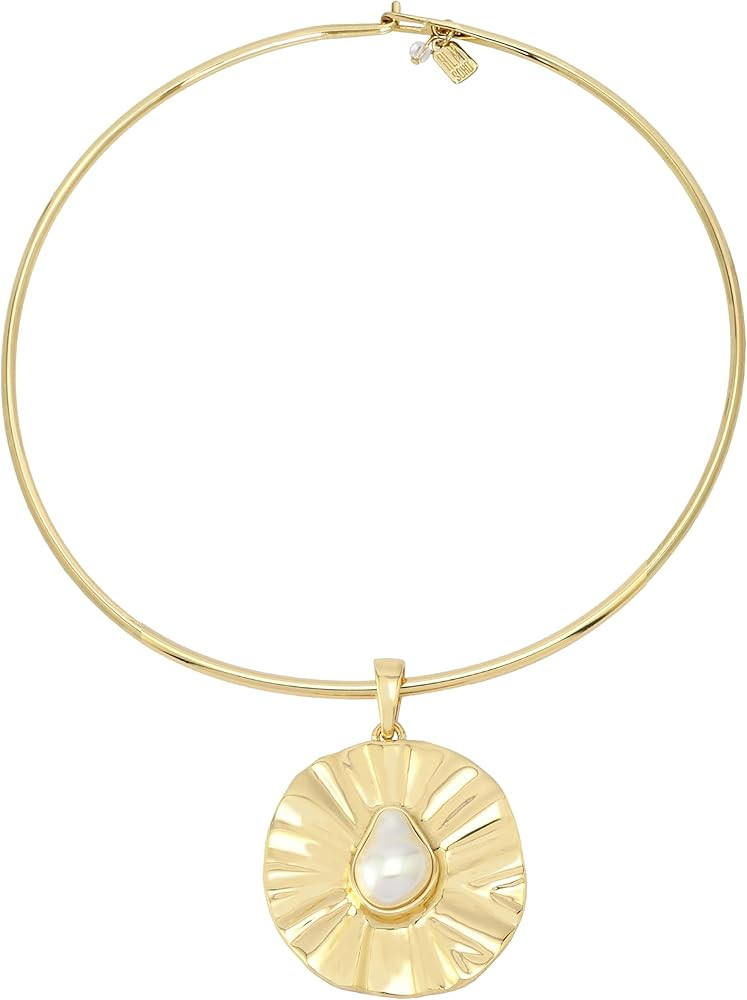 Robert Lee Morris Soho Women's Textured Coin Pearl Pendant Wire Necklace | Amazon (US)