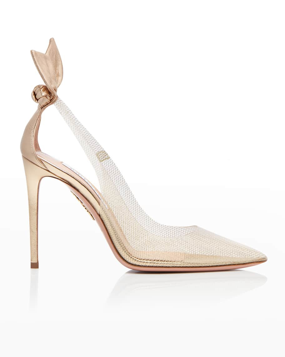 Aquazzura 105mm Metallic Bow Plexi Pumps | Neiman Marcus