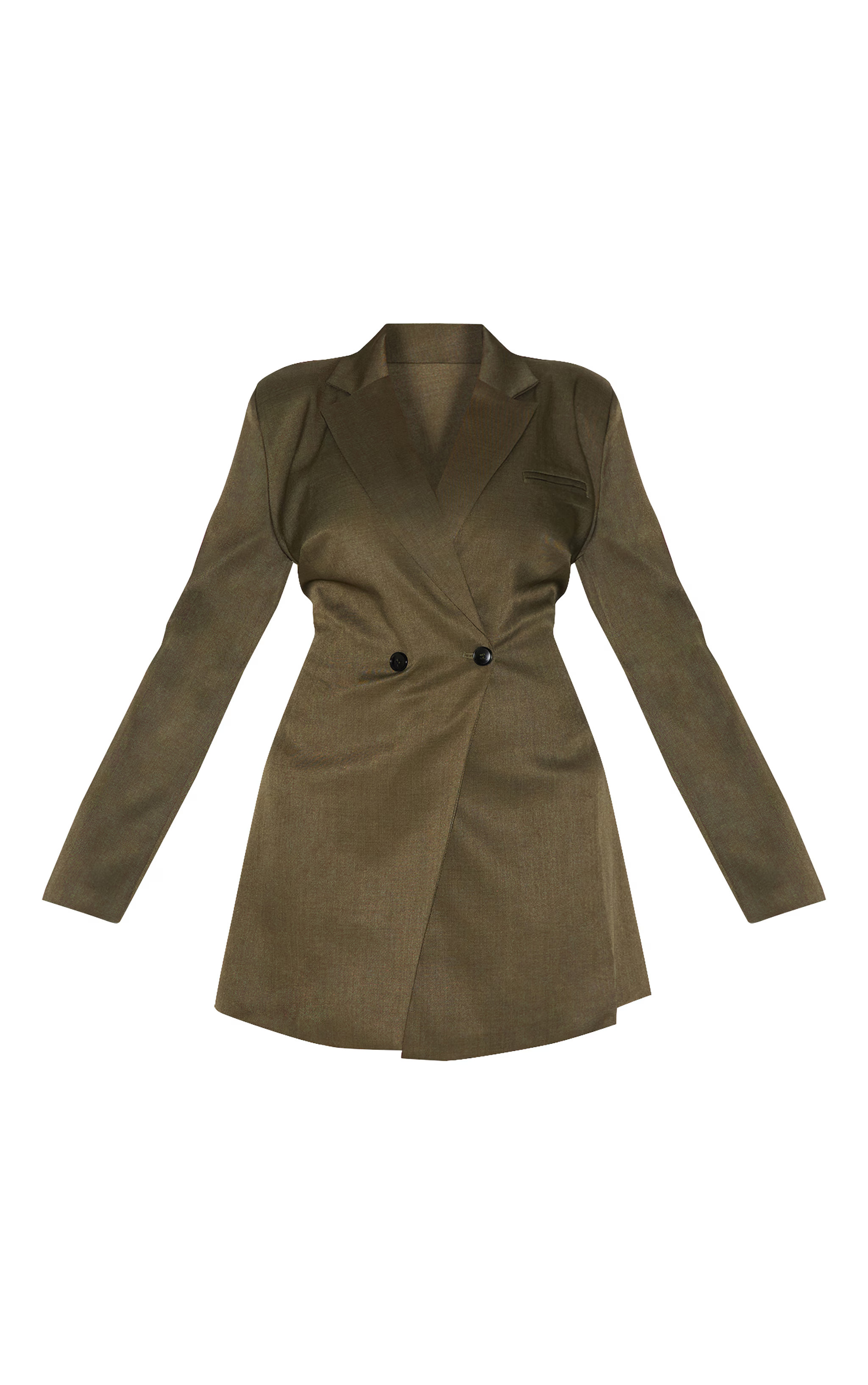 Plus Khaki Woven Cinched Waist Blazer Dress | Plus Size | PrettyLittleThing US