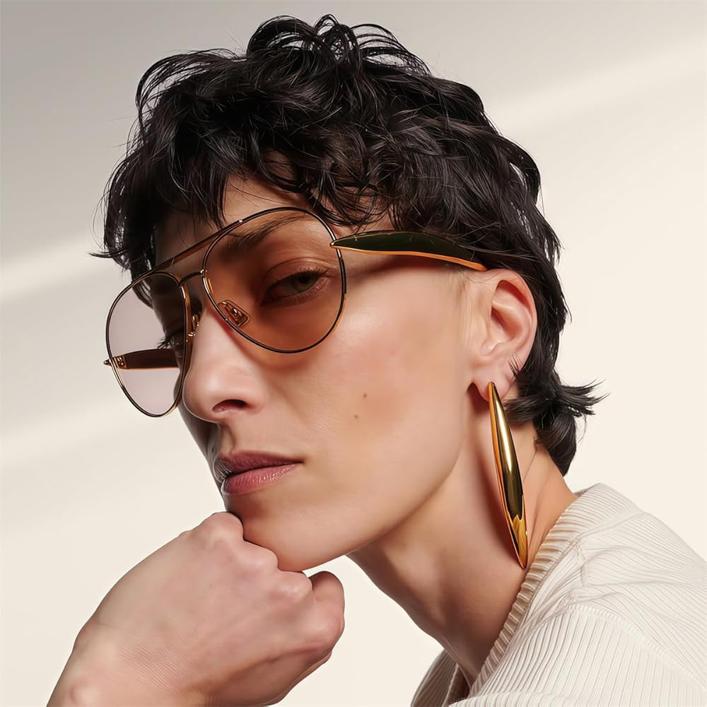 Retro Gold Aviator Sunglasses for Women Men, 2026 Metal Oversized 70s Aviators Sun Glasses | Amazon (US)