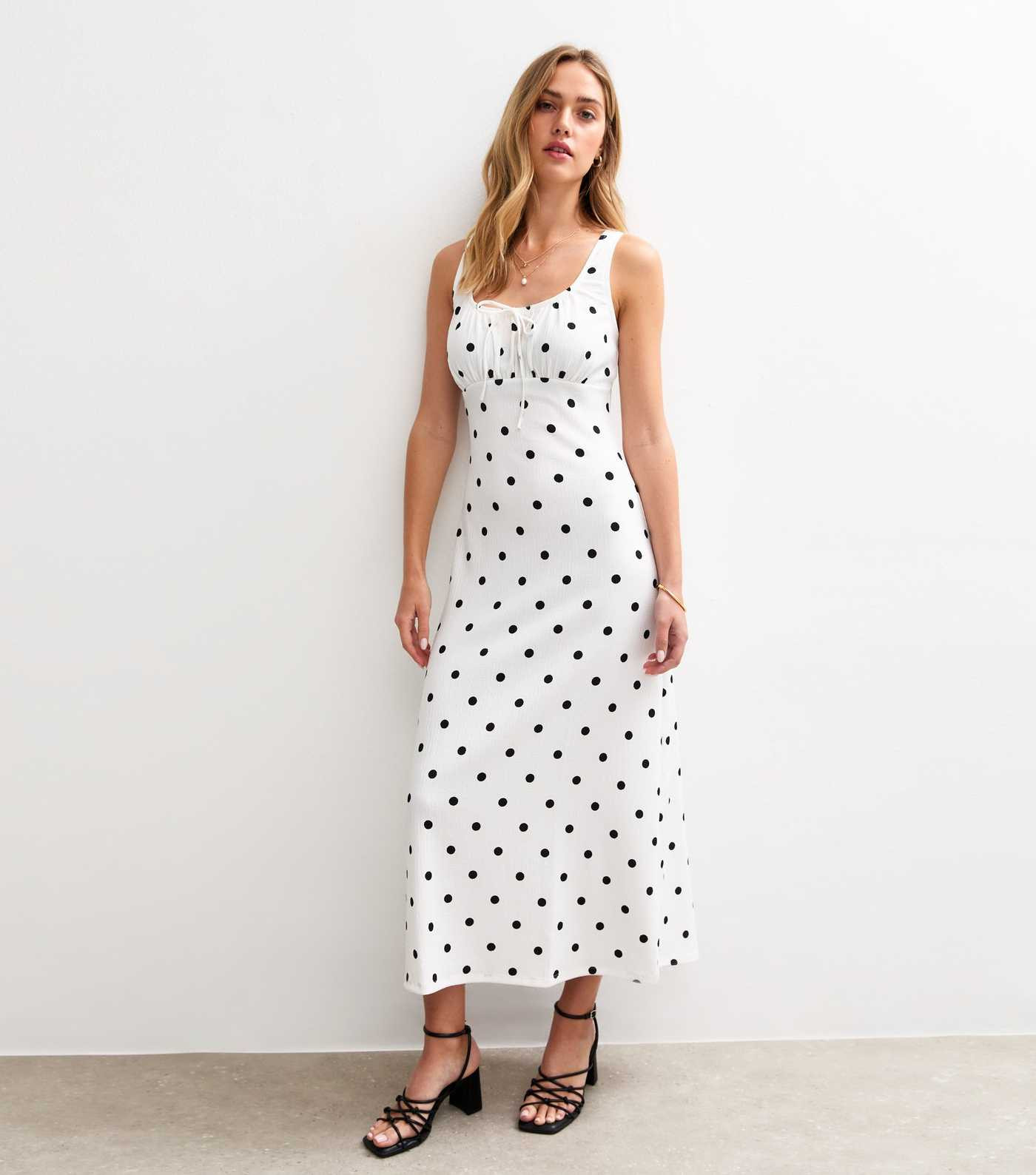 White Spot Print Crinkled Midi Dress | New Look | New Look (UK)