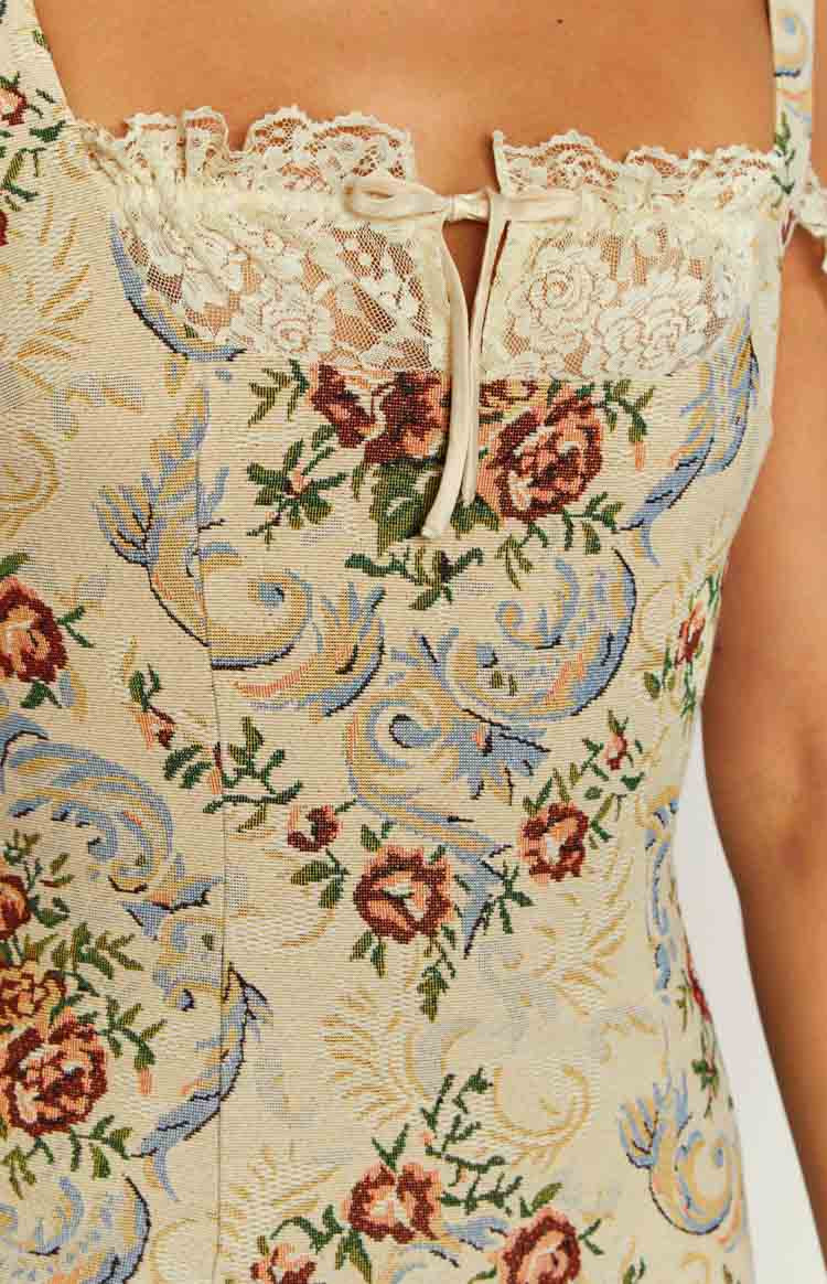 Daydreaming Beige Tapestry Mini Dress | Beginning Boutique (US)