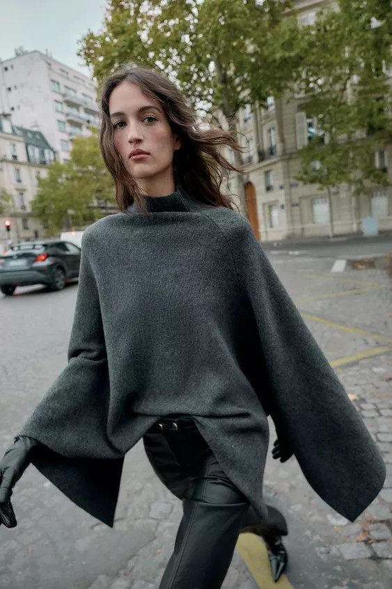 HIGH COLLAR KNIT CAPE | Zara US