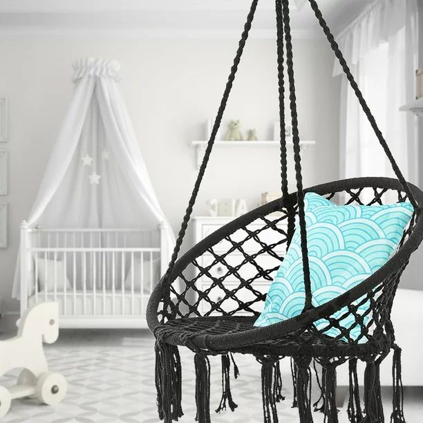 KWANSHOP Hanging Hammock Chair Macrame Swing Seat Mesh, Handmade Knitted Hanging Cotton Rope Chai... | Walmart (US)