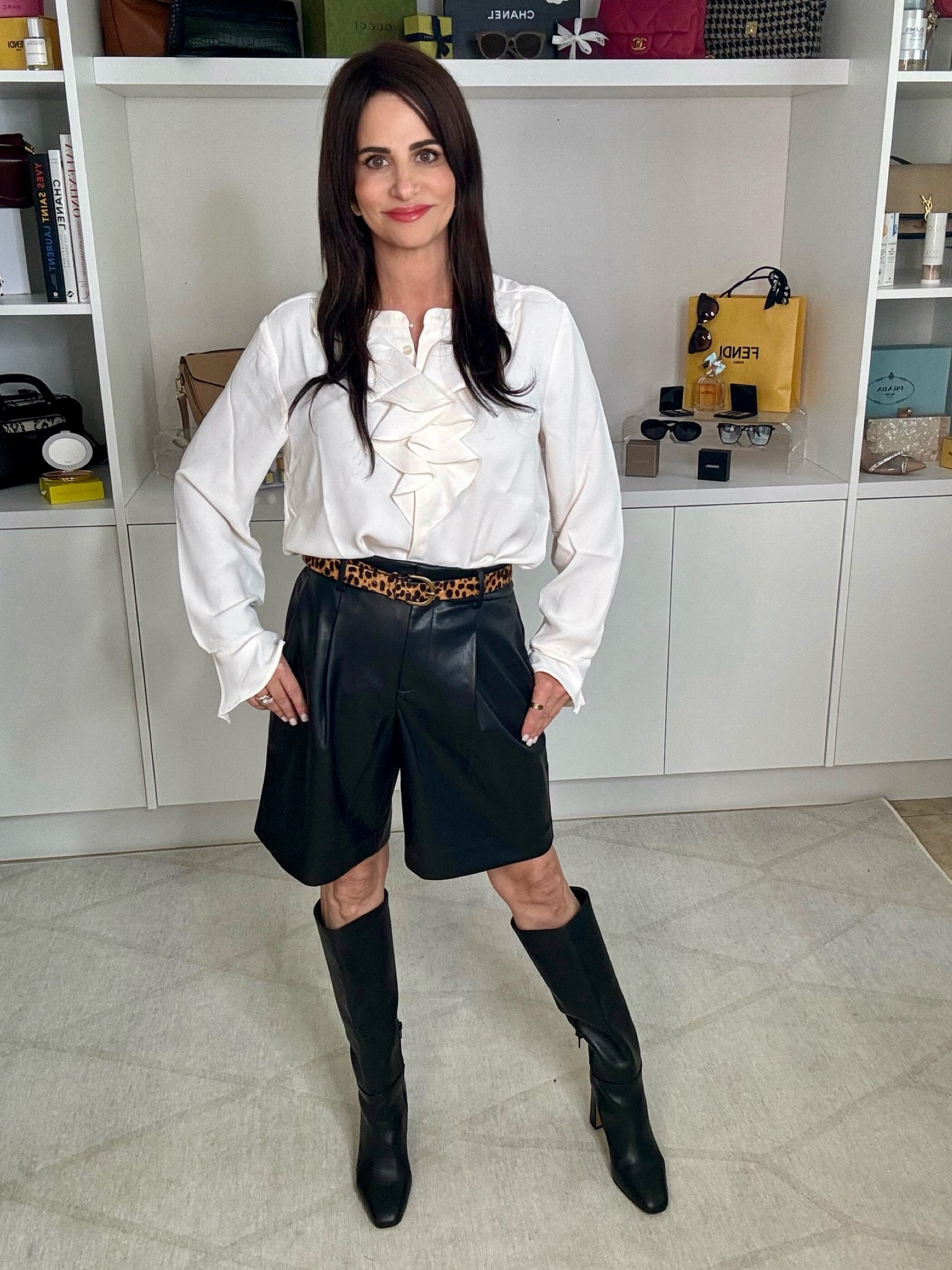 Top size sm , Bermuda leather shorts wearing a 2 but could of sized down . Boots TTS 

#LTKOver40 #LTKStyleTip #LTKSaleAlert