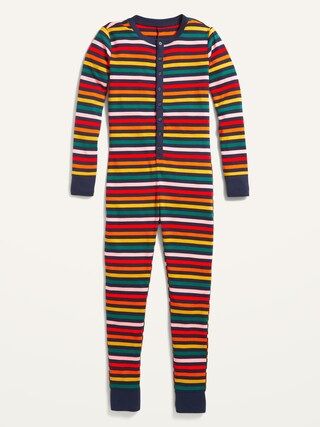 Gender-Neutral Matching Snug-Fit Printed Henley Pajama One-Piece for Kids | Old Navy (US)