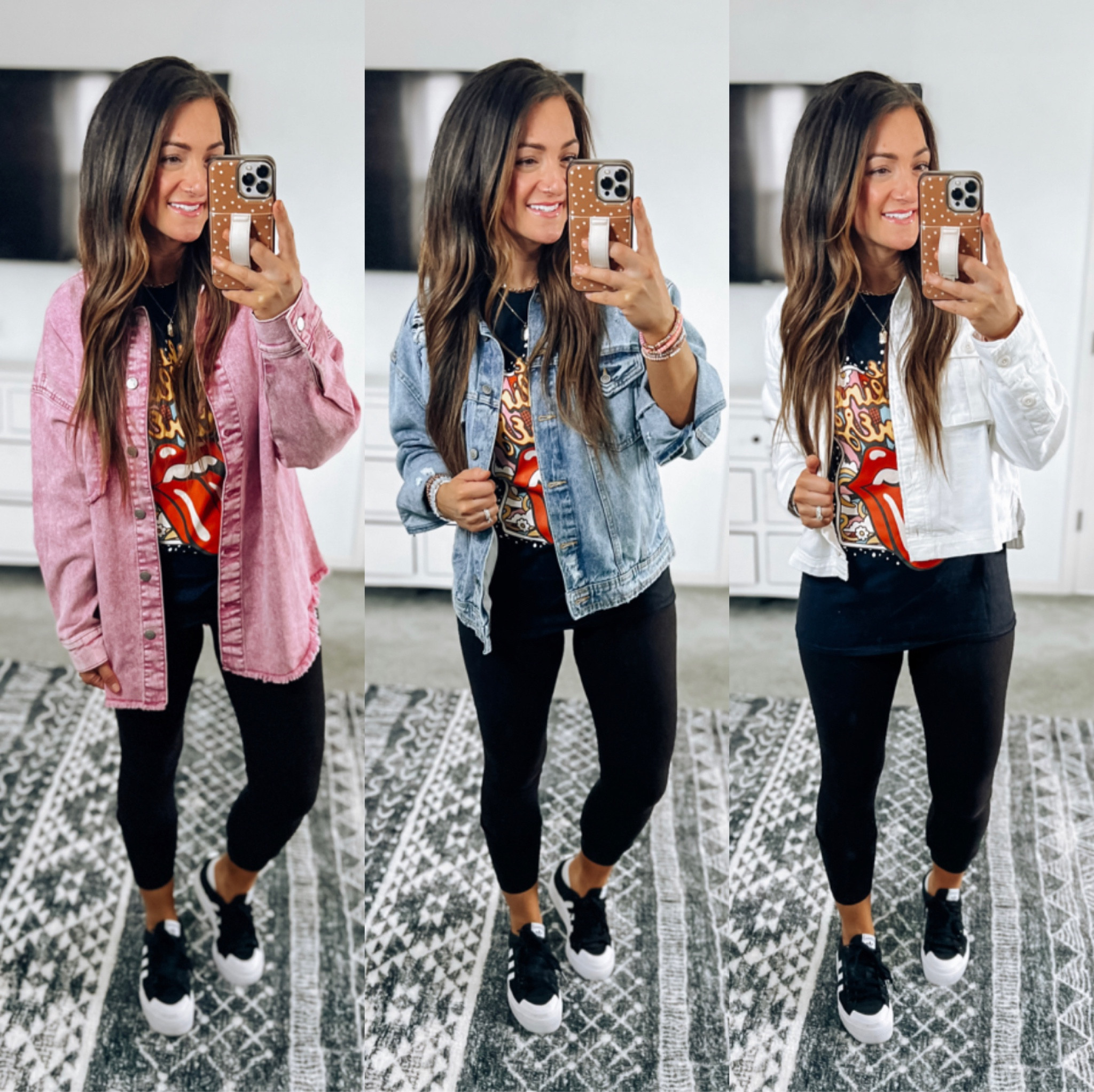 Men’s graphic tee only $8. In my true size small. Pink denim jacket runs oversized, stick with your true size or you could size down if you wanted. My fav Amazon leggings linked too! 

#LTKshoecrush #LTKunder50 #LTKstyletip