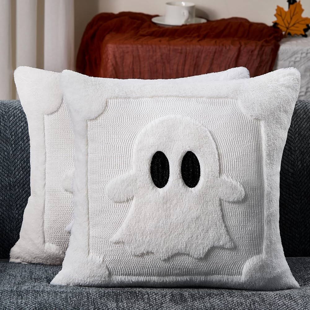 DFXSZ Halloween Pillow Covers 18x18 inch Set of 2 Black Eyes White Ghost Throw Pillow Cases Soft ... | Amazon (US)
