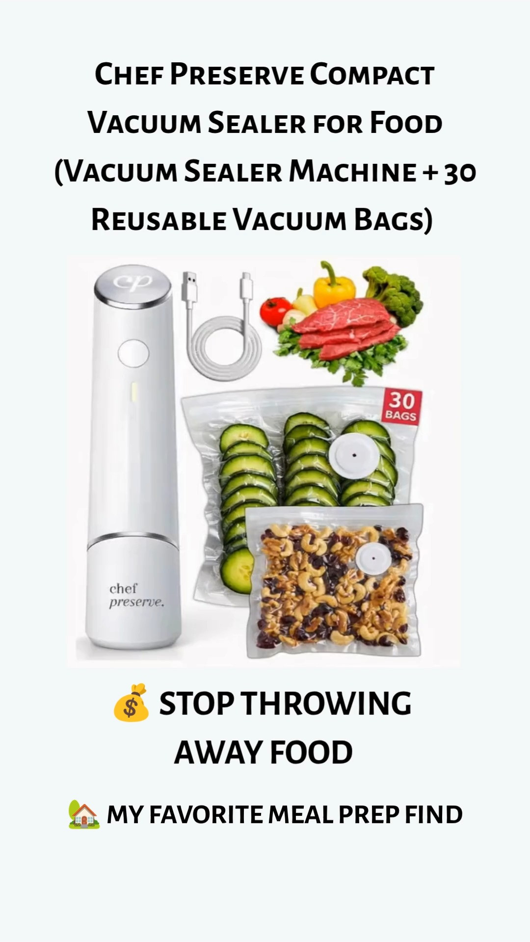 🥑 THE KITCHEN GADGET THAT SAVES MONEY & REDUCES FOOD WASTE 🥑

If you're tired of throwing away spoiled produce, freezer-burned meat, or leftovers that don't stay fresh, the Chef Preserve Compact Vacuum Sealer is about to become your new kitchen favorite.

✨ Includes vacuum sealer + 30 reusable bags
🥗 Helps keep food fresher longer
🏡 Compact, space-saving design
✨ Perfect for meal prep
🥩 Great for meat, produce & leftovers
✈️ Portable and easy to use

Whether you're meal prepping for the week, organizing your freezer, storing snacks, or keeping produce fresh longer, this handheld vacuum sealer makes it simple.

 

 #LTKfitnessgoals #LTKHome #LTKSaleAlert