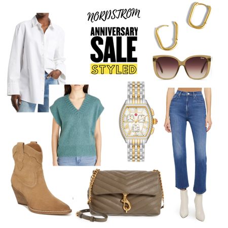 Nordstrom anniversary sale. Michelle watch. Cowboy booties. Mother denim. Madewell. Quay sunglasses. Styled outfit 

#LTKworkwear #LTKsalealert #LTKxNSale