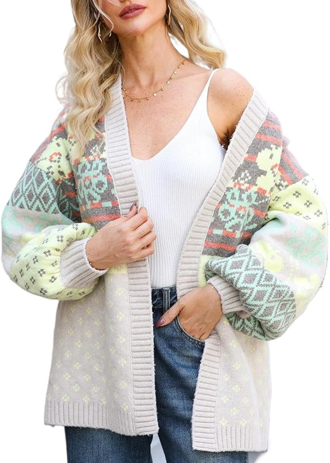 D-Sun Women's Printed Cardigan Sweater Front Open Long Sleeve Colorblock Cardigan Fall Winter Out... | Amazon (US)