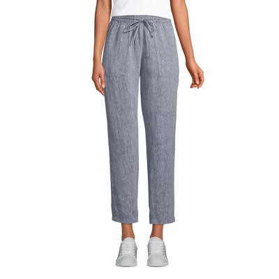 Lands' End Women's High Rise Pull On Tie Waist Linen Crop Pants | Target
