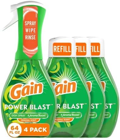 Amazon.com: Gain Powerblast Dish Spray, Dish Soap, Original Scent Bundle, 1 Spray (16oz) + 3 Refi... | Amazon (US)