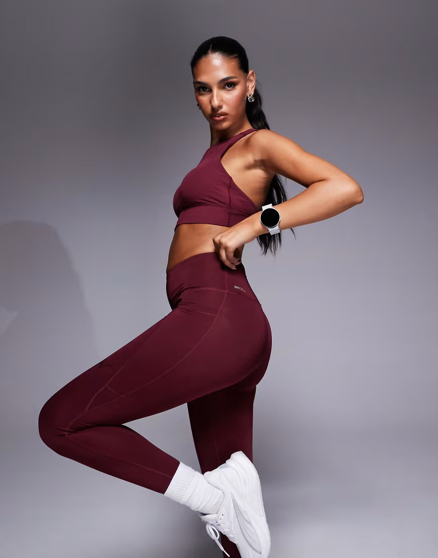 Puma Tad Essential training leggings in burgundy-Red | ASOS (Global)