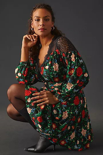 By Anthropologie Lacy V-Neck Mini Dress | Anthropologie (US)