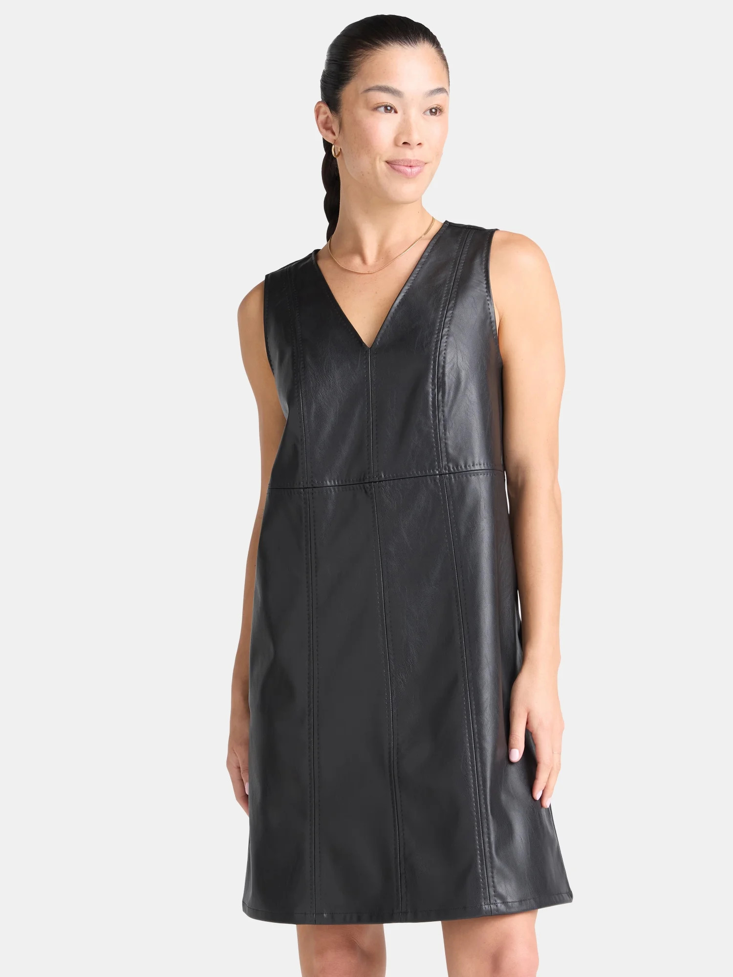 Time and Tru Women's Faux Leather Mini Shift Dress, XS-XXXL | Walmart (US)