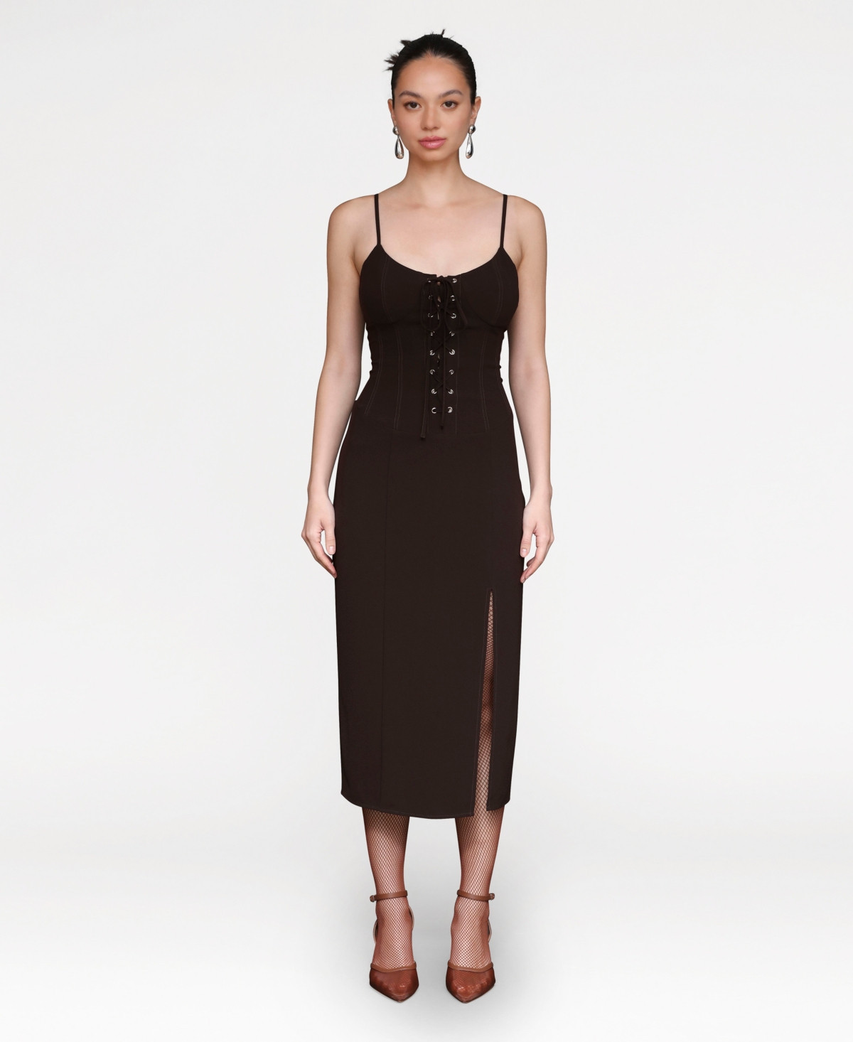 Avec Les Filles Women's Lace Up Corset Midi Dress - Chocolate | Macy's