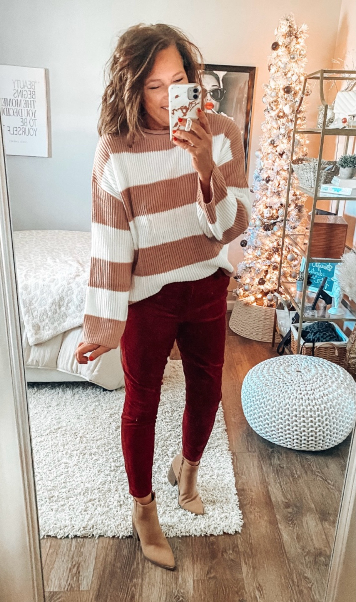 Corduroy pants on sale at American Eagle, rust brown on sale at Gap Factory. Striped sweater from Amazon, comes in multiple colors, fits tts. Western style ankle boots. 

Winter outfit, boots, everyday outfit, Christmas, holiday, ootd, amazon outfit, sweaters, amazon fashion finds

#LTKSaleAlert #LTKStyleTip #LTKFindsUnder50