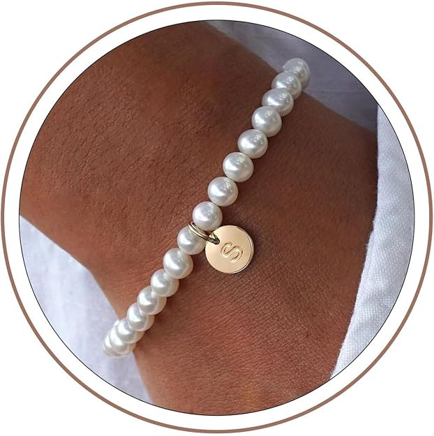 Pearl Initial Bracelet for Women | Gifts for Kids Teen Girls, Dainty Letter Pearl Bracelets for W... | Amazon (US)