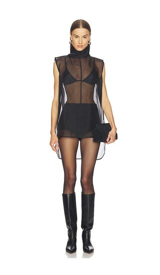 AEXAE Silk Organza Roll Neck Top in Black. - size L | Revolve Clothing (Global)