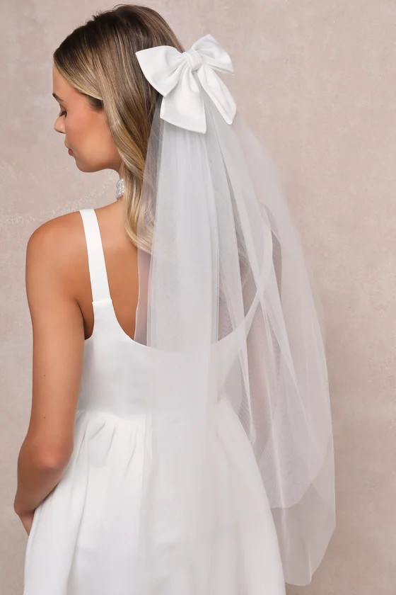 Dreamy Affection White Satin Tulle Bow Veil | Lulus
