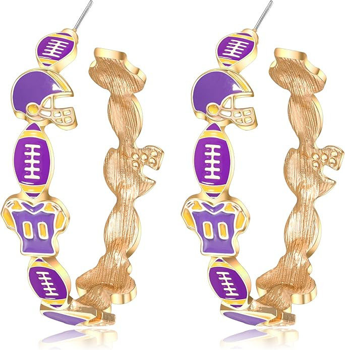 Football Earrings for Women Helmet Jersey Hoop Earrings Game Day Earrings Football Sport Team Hoo... | Amazon (US)