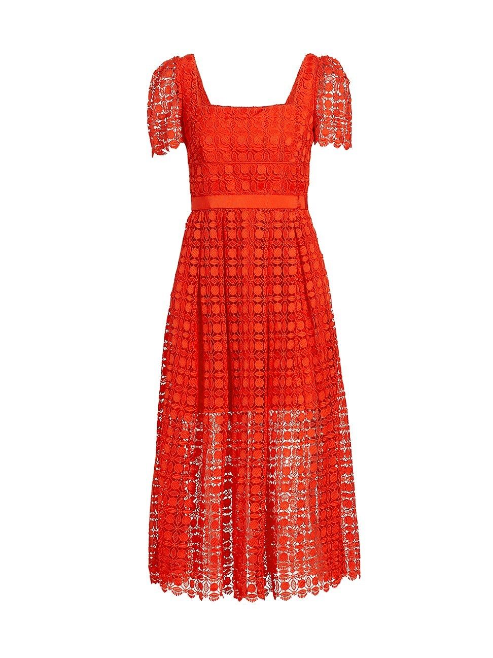 Women's Short-Sleeve Petal Lace Midi-Dress - Red - Size 8 - Red - Size 8 | Saks Fifth Avenue