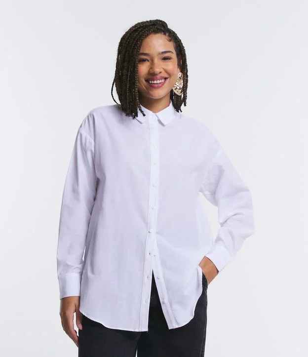 Camisa Alongada em Tricoline com Botões Frontais Branco | Renner (BR)