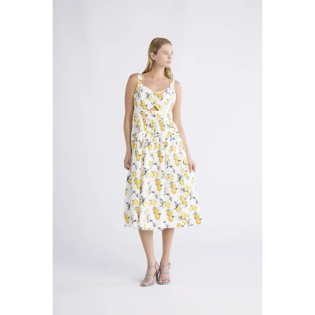 Free Assembly Women's Ruched Cutout Cotton Midi Dress, XS-XXL | Walmart (US)