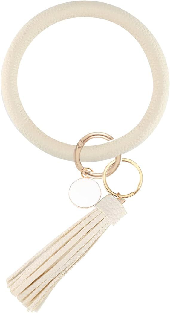 Weixiltc Large Circle Key Ring Leather Tassel Bracelet Holder Keychain Keyring For Women Girl | Amazon (US)