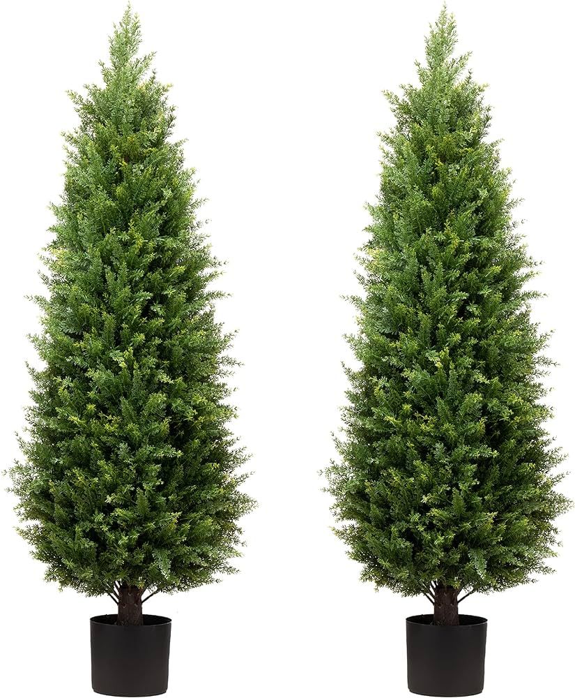 Artificial Topiary Tree 4ft Artificial Cedar Tree UV Resistant Artificial Outdoor Tree Set of 2 A... | Amazon (US)