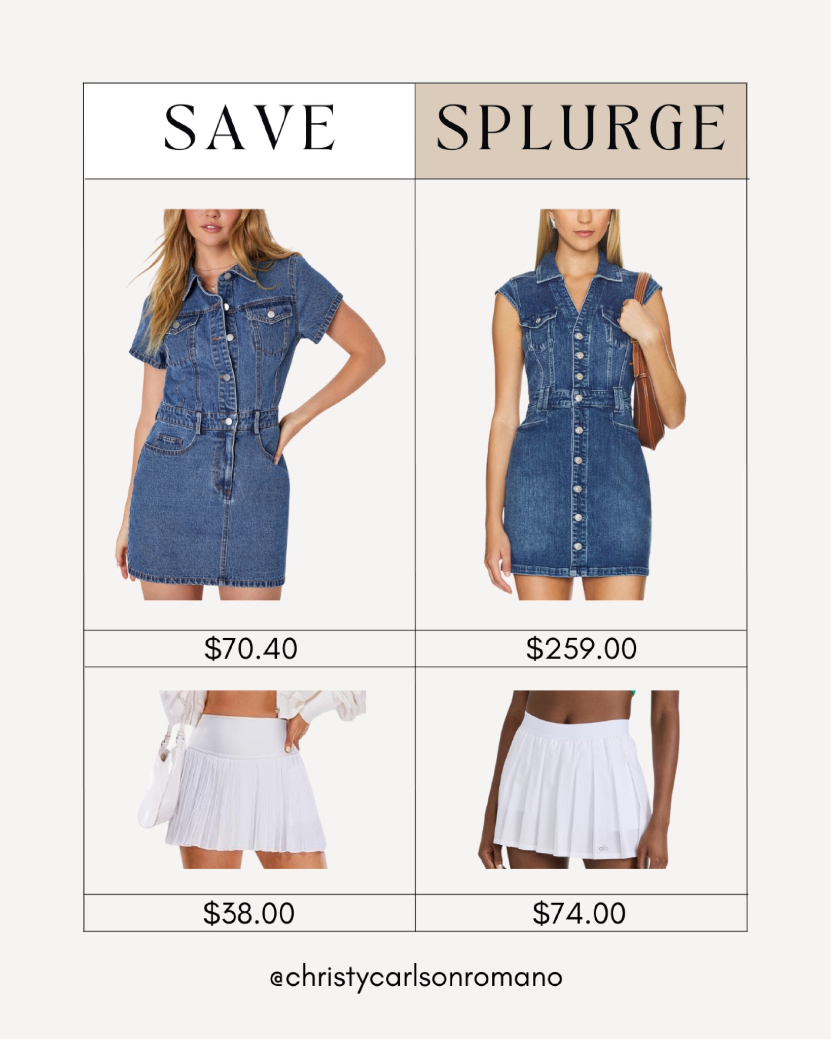 For my Save vs. Splurge girlies, check out this denim button down midi dress and white tennis mini skirt! Shop the look now!
#streetwear #fashionfinds #savevsplurge #lookforless

#LTKStyleTip 

#LTKSeasonal #LTKU