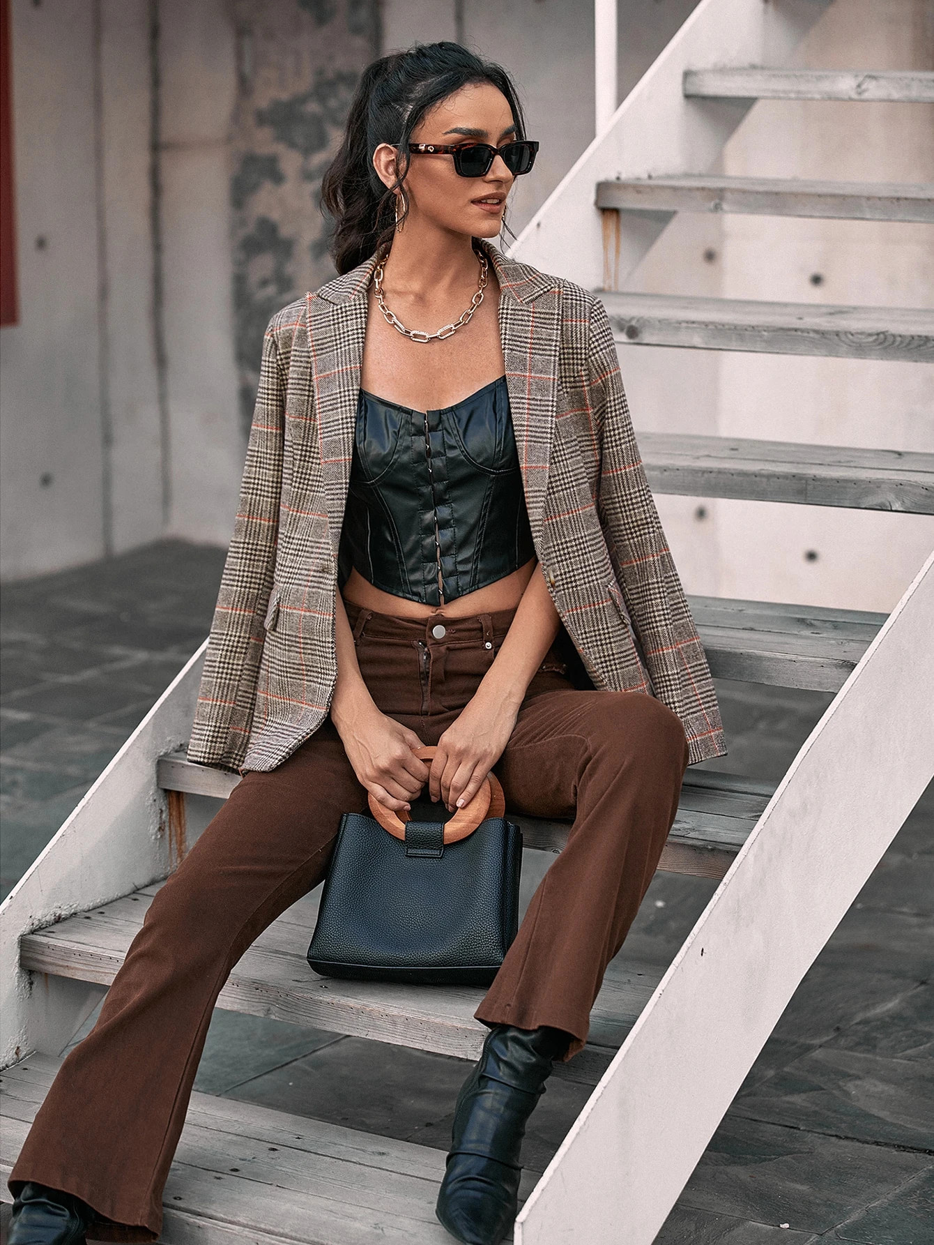 Plaid Lapel Collar Single Button Blazer | SHEIN