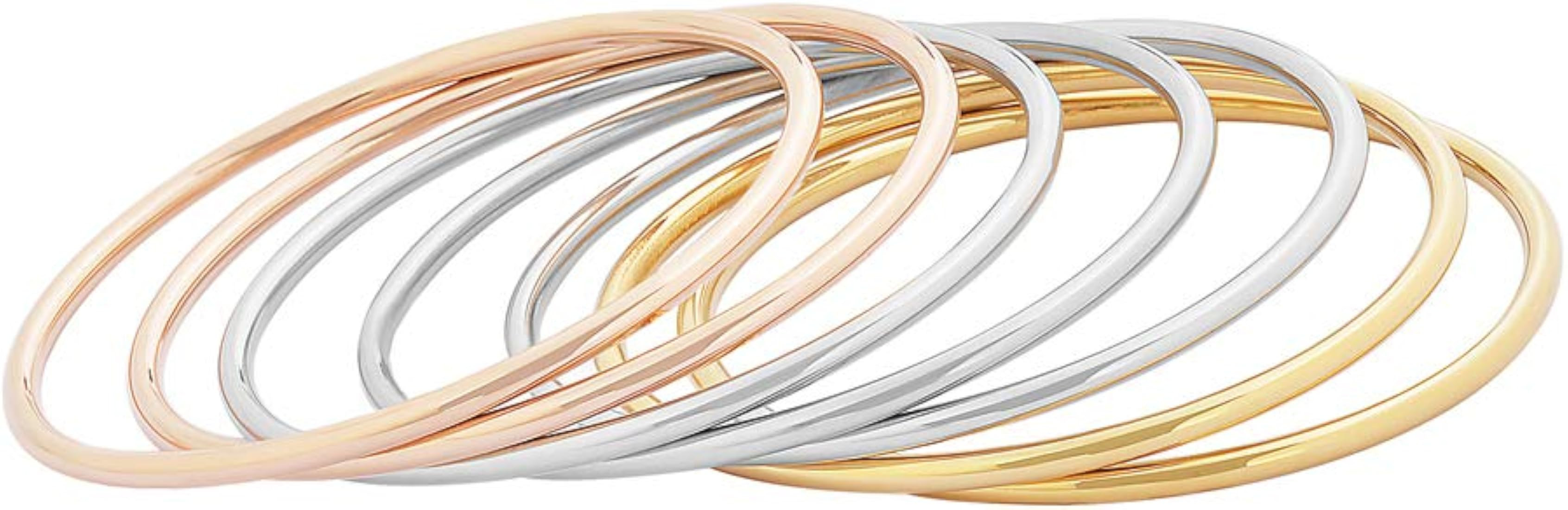Edforce Stainless Steel Glossy Thin Round Bangle Bracelet Set for Women, Set of 7 | Amazon (US)