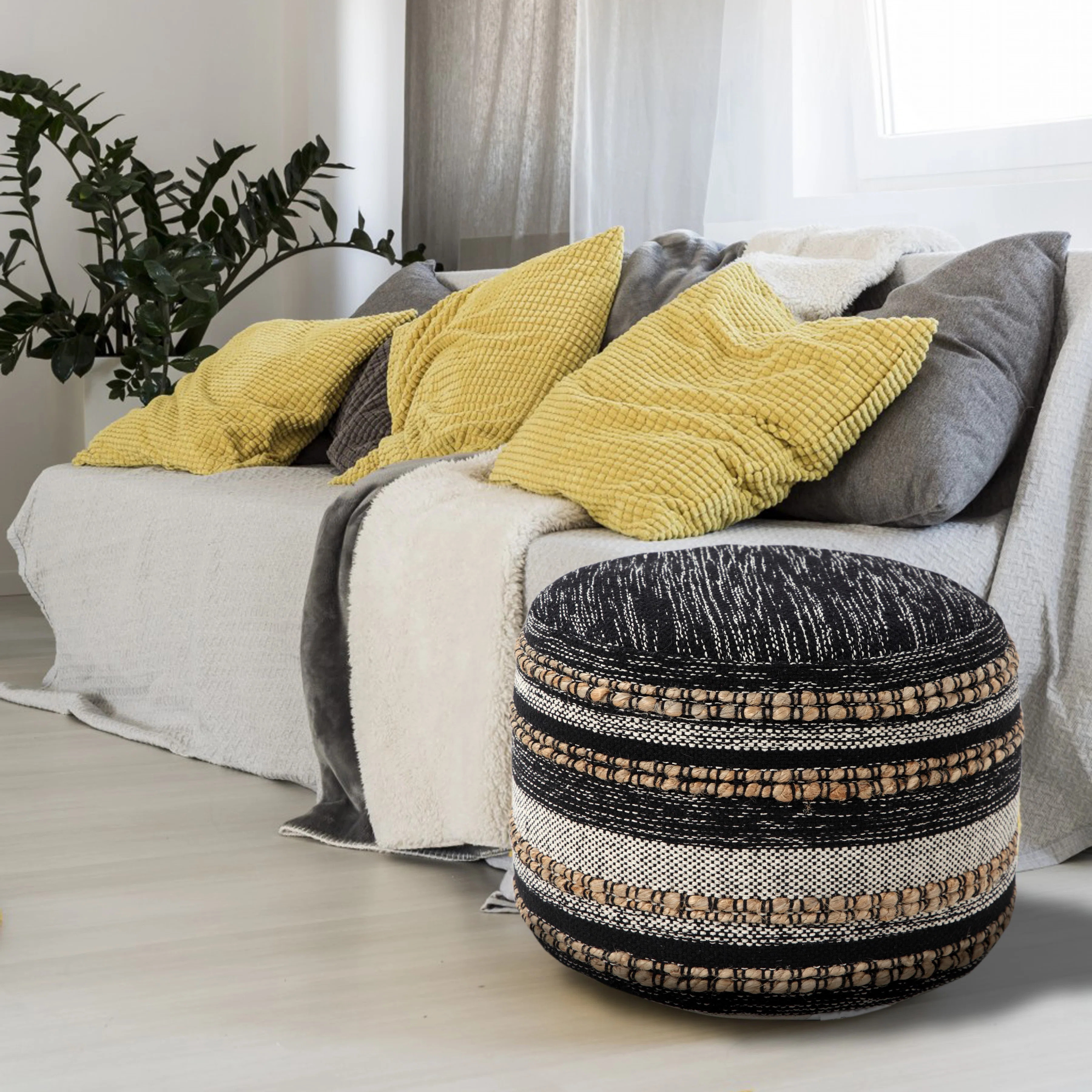 Wade Logan® Lakysha Striped Cotton/Jute Woven Upholstered Pouf & Reviews | Wayfair | Wayfair North America
