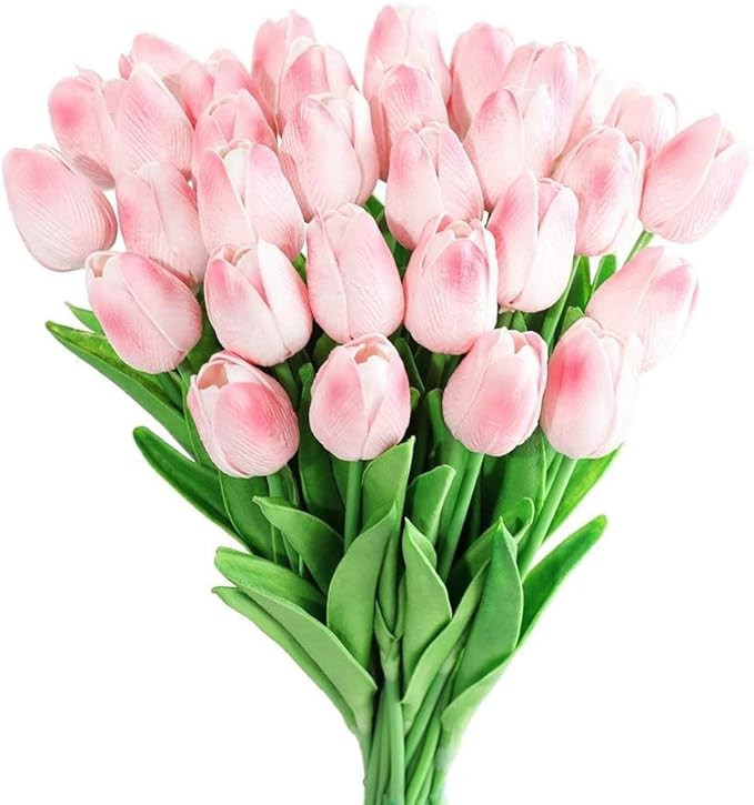 Nature’s Mimic 20pcs Pink Faux Tulips Flowers Fake Flowers Bouquets 13.5" Mother's Day Easter V... | Amazon (US)
