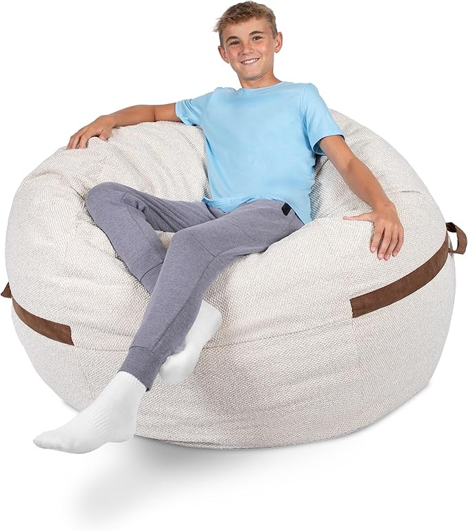 Big Joe Fuf Large Foam Filled Bean Bag Chair with Removable Cover, Sandstone Textured Boucle, 4 f... | Amazon (US)