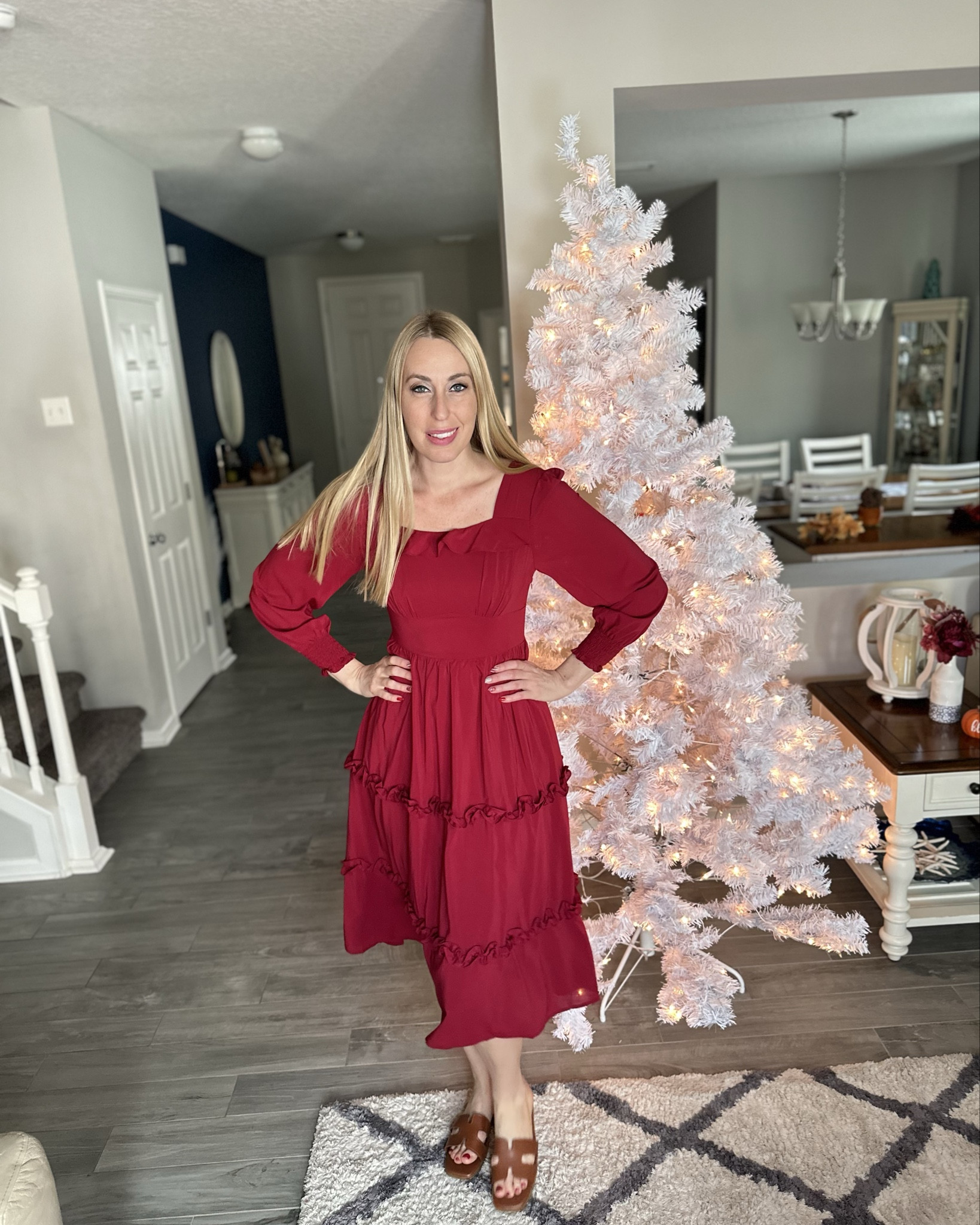 Gorgeous tiered dress for the holidays 
❤️ this is a very comfortable but cute dress for Christmas dinner, work parties and more 
❤️ fits true to size, wearing smalll

#LTKStyleTip #LTKFindsUnder50 #LTKHoliday
