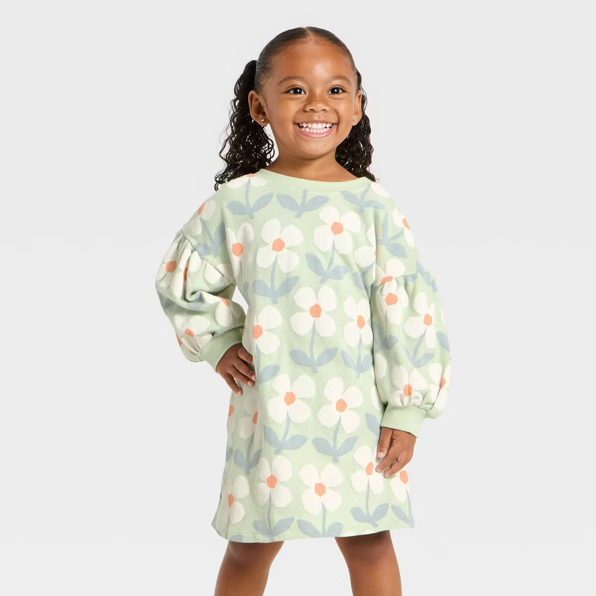 Toddler Girls' Long Sleeve Daisy Dress - Cat & Jack™ Green | Target