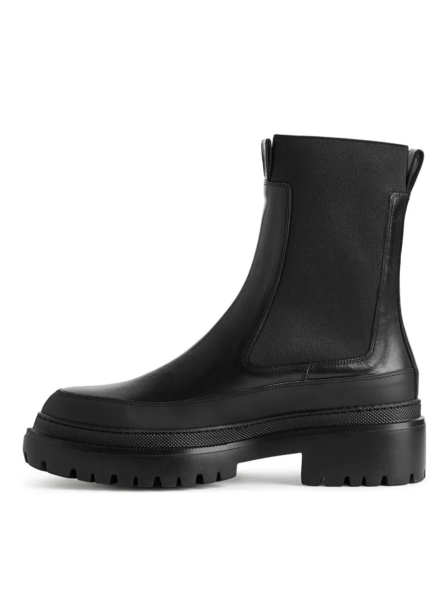 Chunky-Sole Leather Boots - Black - ARKET GB | ARKET (US&UK)