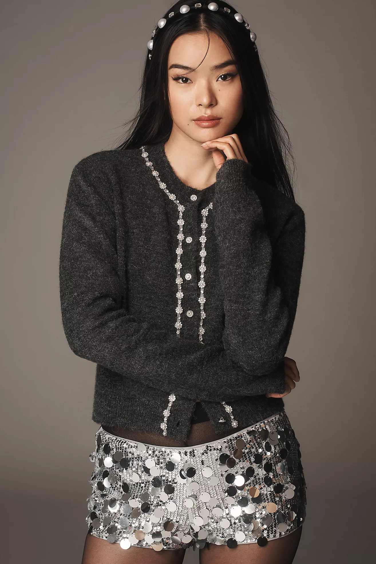 Maeve Embellished Crew-Neck Cardigan Sweater | Anthropologie (US)