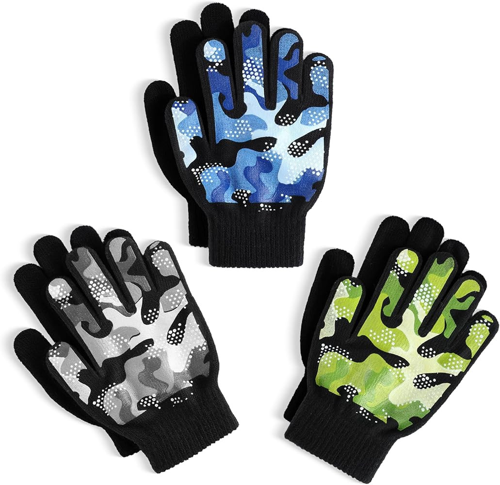 Glooarm 3 Pairs Kids Gloves Winter Gripper Knit Magic Gloves Stretch Warm Cold Weather Gloves for... | Amazon (US)